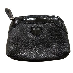 Brighton Coin Purse Black Heart-Embellished Pebled Leather 4X3X1 Inches